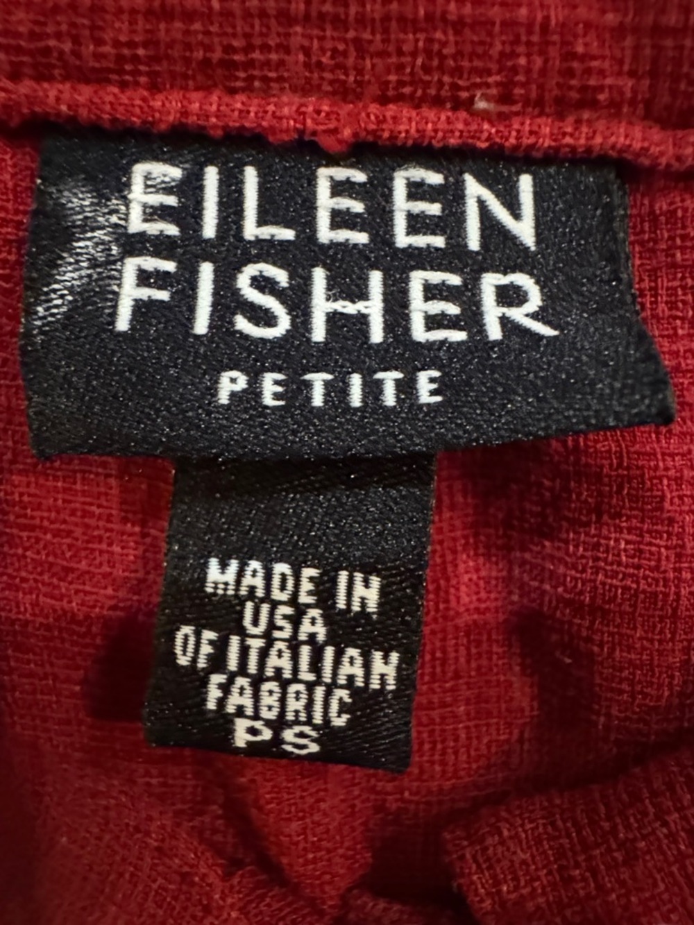Eileen Fisher Crimson Red Button-Down Mandarin Collar Blouse viscose/linen - Picture 2 of 5